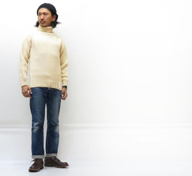 エアロレザー AERO LEATHER シェットランドウール タートルネック ミリタリー ニット Made in Scotland