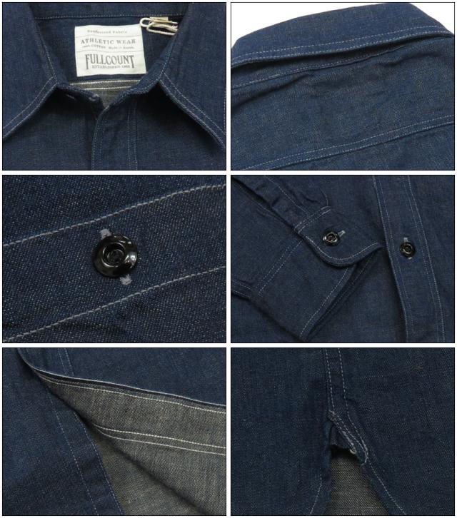 FULLCOUNT 8oz PWデニム 長袖 ワークシャツ ワンウォッシュ 4890