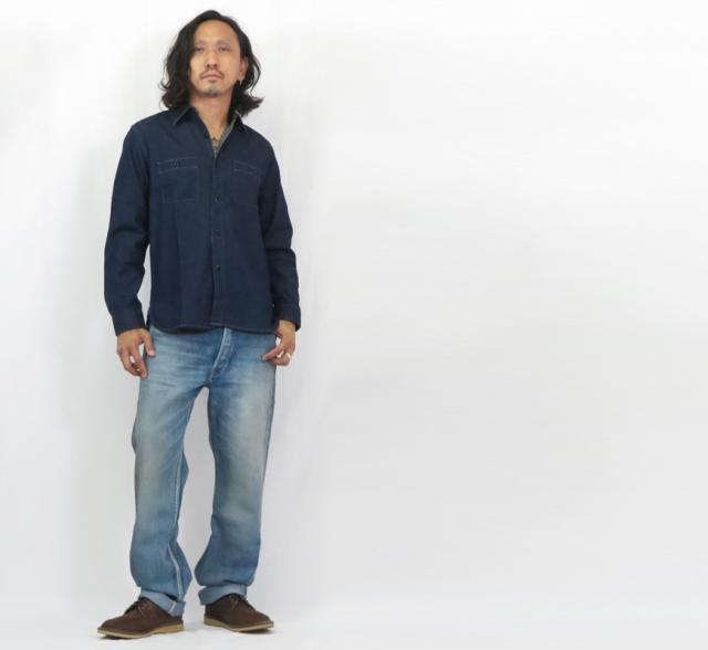 FULLCOUNT 8oz PWデニム 長袖 ワークシャツ ワンウォッシュ 4890