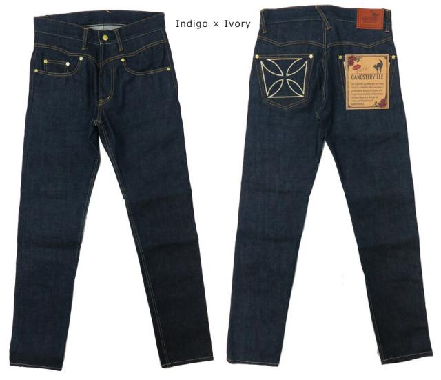 GANGSTERVILLE THUG DENIM SLIM IRON CROSS INDIGO