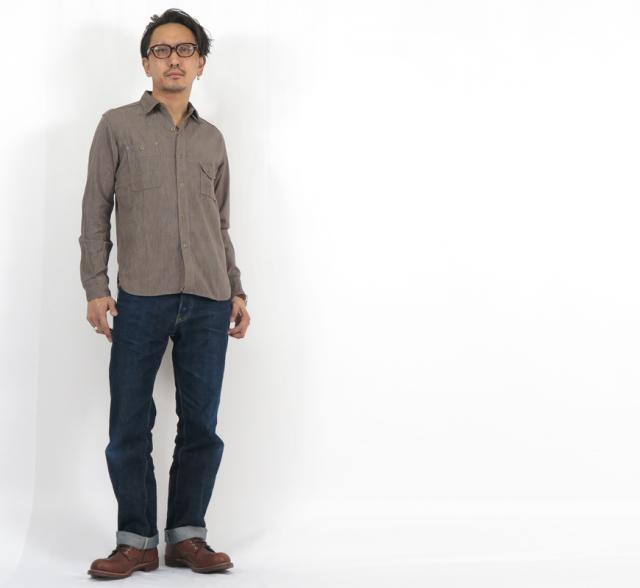 JELADO ジェラード 長袖スモーカーシャツ 撚り杢シャンブレー シナモン JP81119