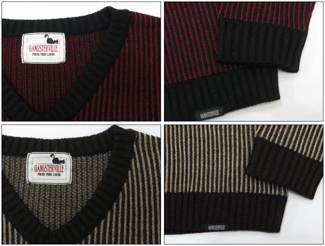 GANGSTERVILLE Vネック ストライプ セーター GLAD HAND グラッドハンド