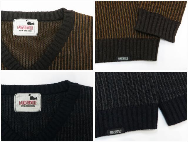 GANGSTERVILLE Vネック ストライプ セーター GLAD HAND グラッドハンド