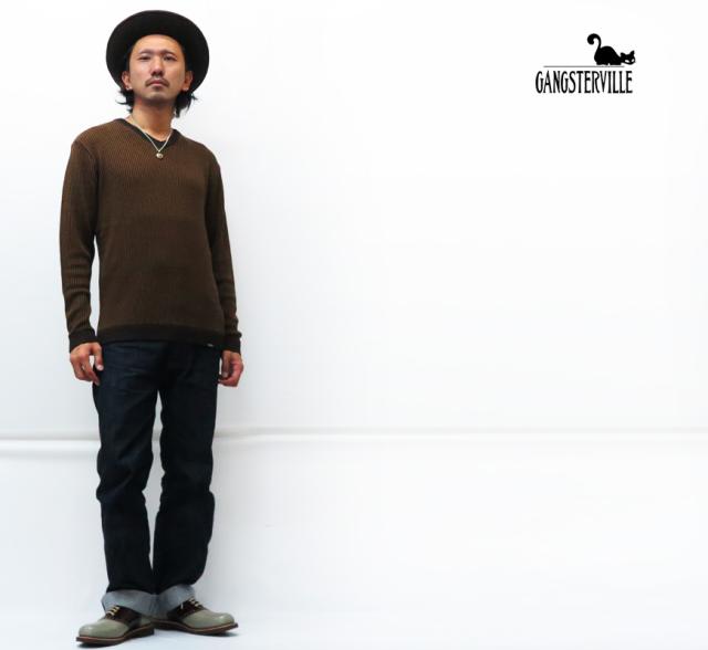 GANGSTERVILLE Vネック ストライプ セーター GLAD HAND グラッドハンド