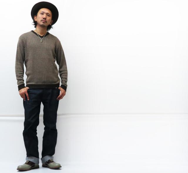 GANGSTERVILLE Vネック ストライプ セーター GLAD HAND グラッドハンド