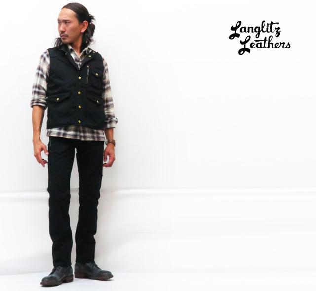 ラングリッツレザーズ Langlitz Leathers 13oz ブラックデニム ライディングベスト