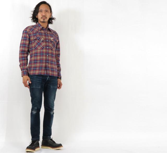 フラットヘッド THE FLAT HEAD 長袖 フランネル チェック ウエスタンシャツ FN-SNW-001L