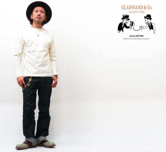 GLAD HAND グラッドハンド 長袖 Tシャツ クルーネック 胸ポケット 天竺生地 パックTee GLADHAND-25