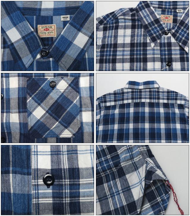 SUGAR CANE スペックブルーチェック 半袖 ワークシャツ チェック柄 SC38696