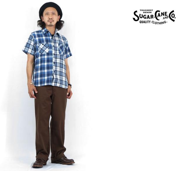 SUGAR CANE スペックブルーチェック 半袖 ワークシャツ チェック柄 SC38696
