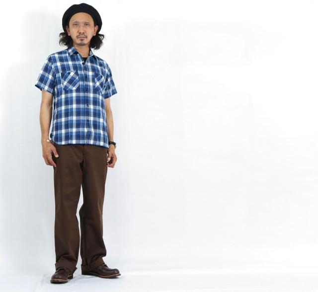 SUGAR CANE スペックブルーチェック 半袖 ワークシャツ チェック柄 SC38696