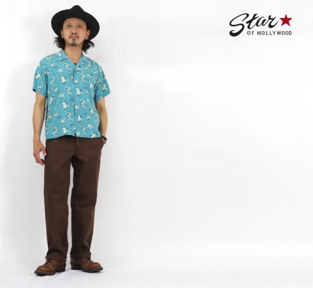 STAR OF HOLLYWOOD スターオブハリウッド 半袖 オープンカラー シャツ ボウリングシャツ ハワイアン アロハ レーヨン FANCY CATS SH38637