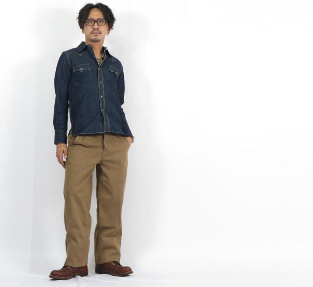 SAMURAI JEANS 15oz刀耳硫化染めセルビッチへビーチノ ワイドトラウザーズ SJ48CP