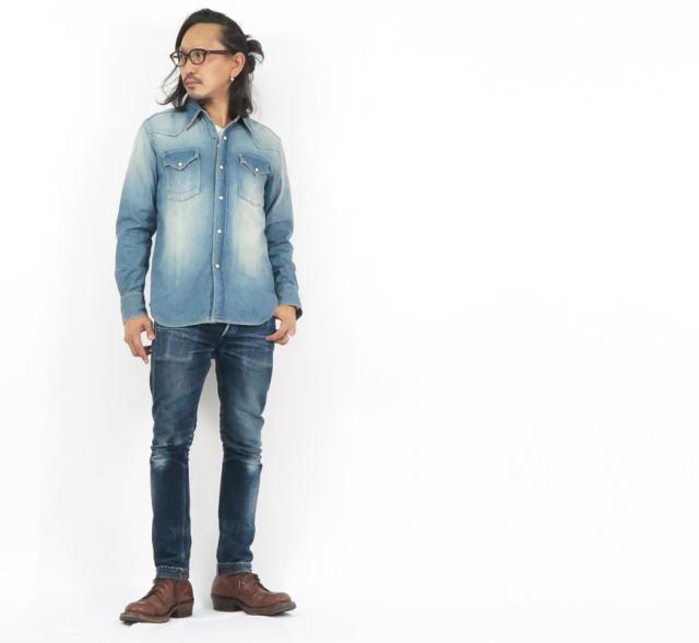 FULLCOUNT 8oz デニム 長袖ウエスタンシャツ ユーズドウォッシュ 4894