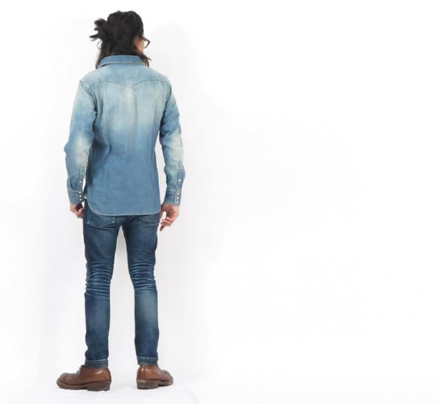 FULLCOUNT 8oz デニム 長袖ウエスタンシャツ ユーズドウォッシュ 4894