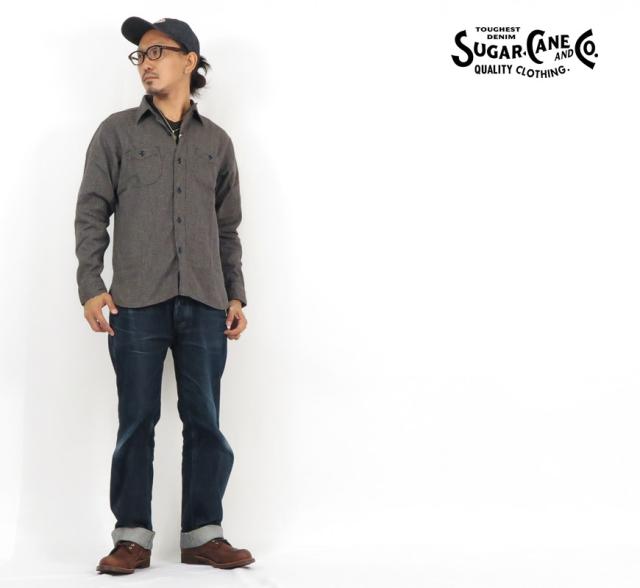 シュガーケーン SUGAR CANE フィクションロマンス 6.5oz インディゴ ビーチクロス ワーク シャツ 長袖 SC28283