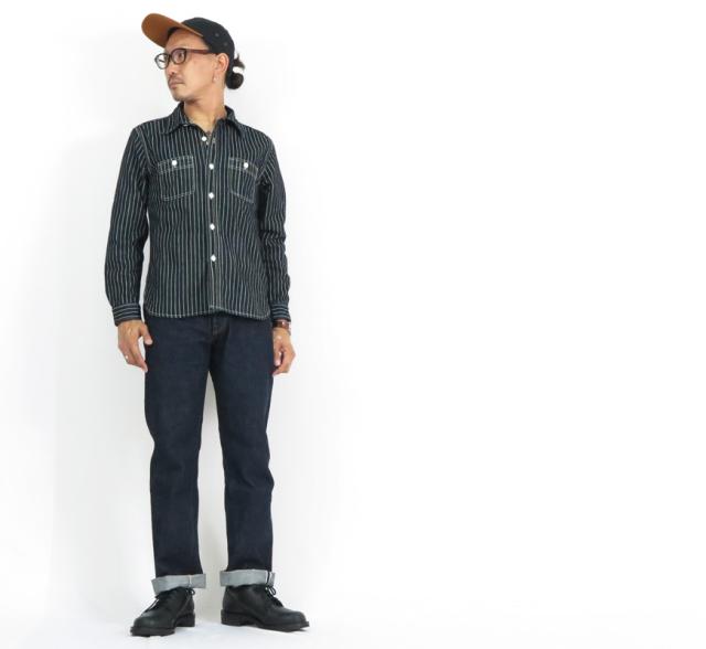 フラットヘッド THE FLAT HEAD 10oz ウォバッシュストライプ 長袖 ワークシャツ FN-SDK-702L