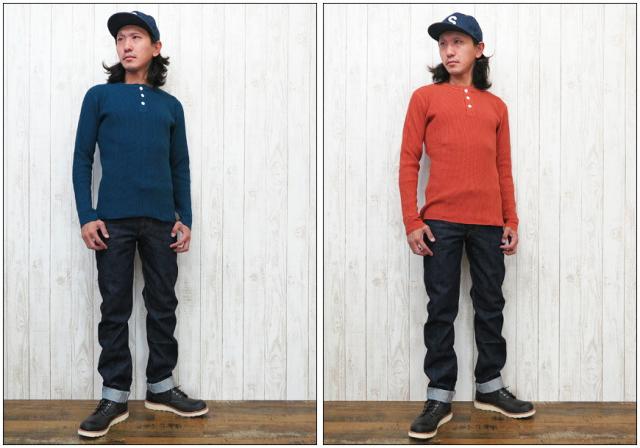 BARNS ヘビーウェイト 長袖 ワッフル サーマル ヘンリーネックTシャツ ＢＲ-3051