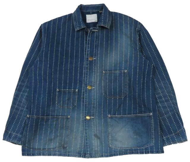 FULLCOUNT スターインディゴウォバッシュストライプ チョアジャケット ハードウォッシュ リメイク加工 FC2051HW