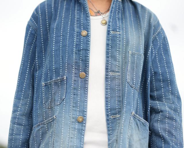 FULLCOUNT スターインディゴウォバッシュストライプ チョアジャケット ハードウォッシュ リメイク加工 FC2051HW