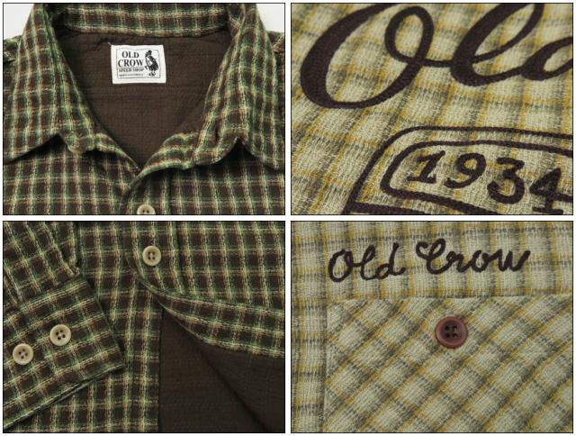 OLD CROW 長袖 ダブルガーゼチェック シャツ WHISKEY DELIVERY 刺繍 CROW BRAND  GLAD HAND グラッドハンド 