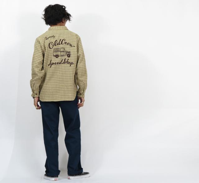 OLD CROW 長袖 ダブルガーゼチェック シャツ WHISKEY DELIVERY 刺繍 CROW BRAND  GLAD HAND グラッドハンド 