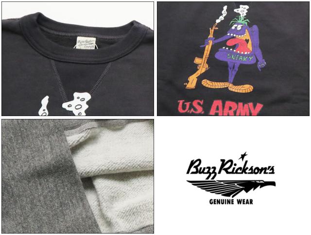 バズリクソンズ BUZZ RICKSON'S 長袖 セットイン クルーネック スウェット プリント U.S.ARMY  BR69067