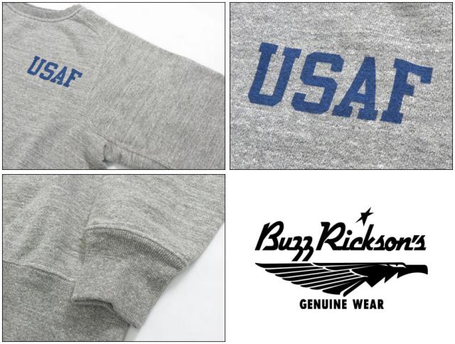 バズリクソンズ BUZZ RICKSON'S 長袖 クルーネック フリーダムスリーブ スウェット プリント "USAF" BR69455