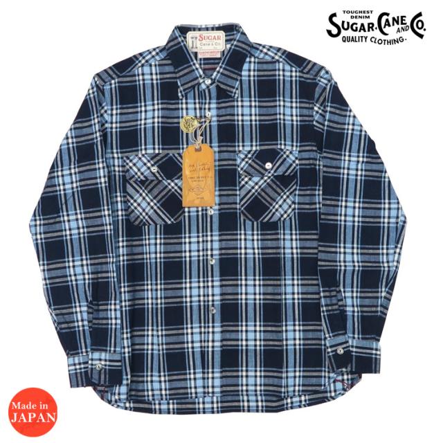 シュガーケーン SUGAR CANE 長袖 ワークシャツ FICTION ROMANCE 7.9oz. INDIGO CHECK WORK SHIRT SC29182