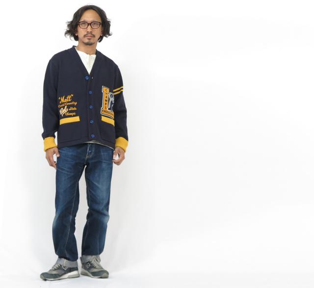 WHITES VILLE ホワイツビル レタードワッペン ウールニット バーシティ カーディガン WV90260