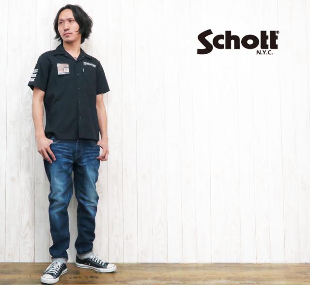 Schott チェーン刺繍 半袖ワークシャツ「EL FRESCO」 3145020