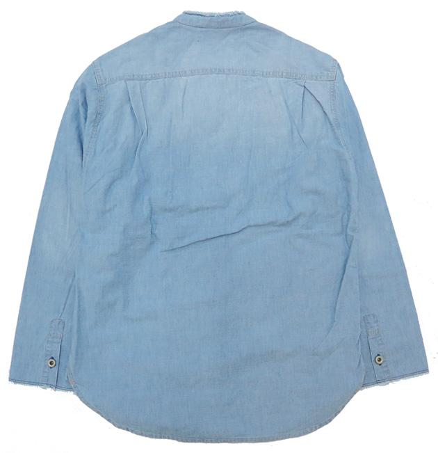 ジョンブル JOHNBULL ノーカラー 長袖シャンブレーシャツ ブリーチウォッシュ 13575
