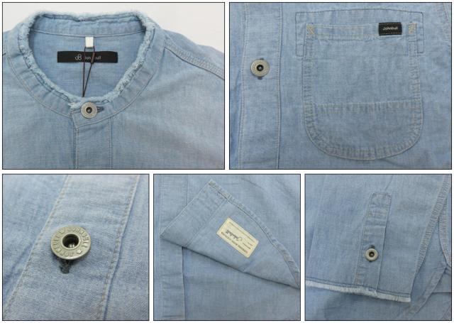 ジョンブル JOHNBULL ノーカラー 長袖シャンブレーシャツ ブリーチウォッシュ 13575