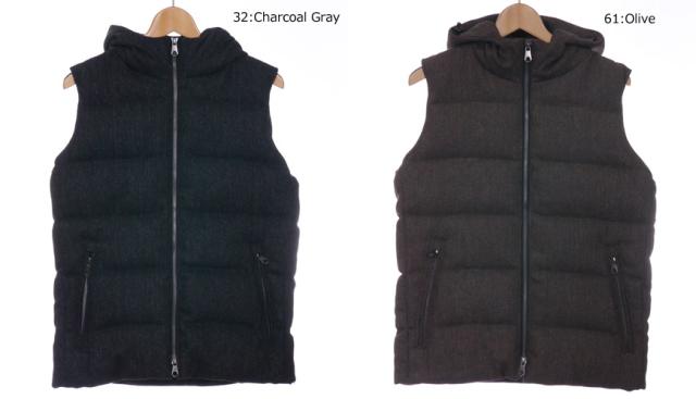 JOHNBULL ヘリンボーンウールツイードフーデッドダウンベスト 16550