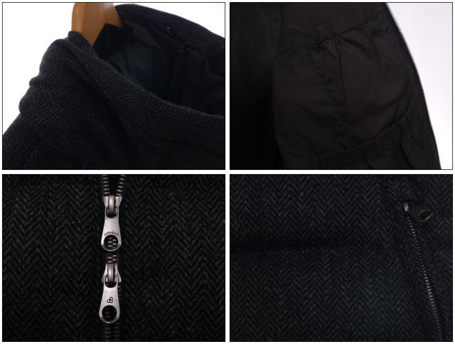 JOHNBULL ヘリンボーンウールツイードフーデッドダウンベスト 16550