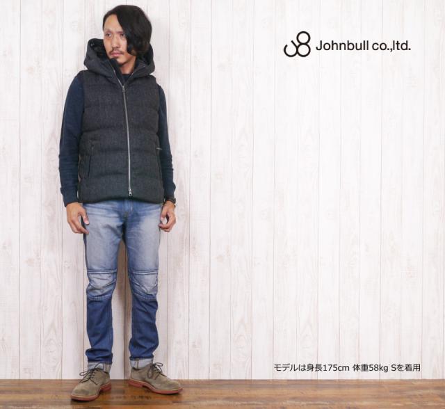 JOHNBULL ヘリンボーンウールツイードフーデッドダウンベスト 16550