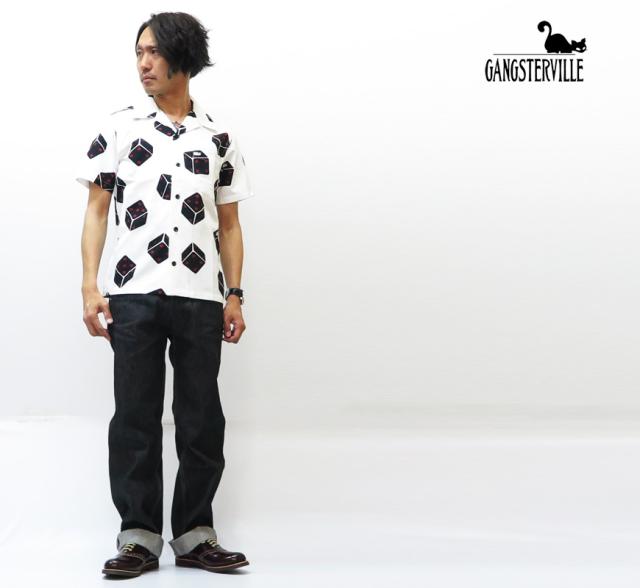 GANGSTERVILLE 半袖 コットン オープンカラーシャツ TUMBLING DICE