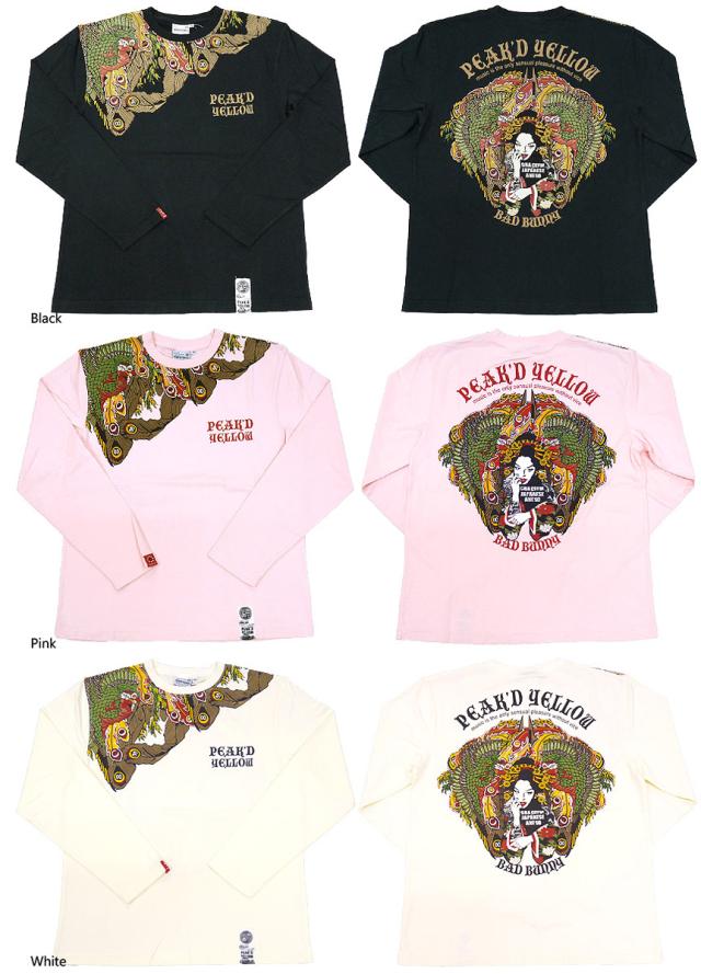 PEAKEDYELLOW　抜染プリント長袖Tシャツ「BAD Bunny」PYLT-179 