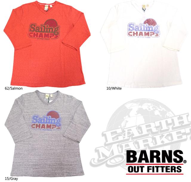 BARNS 吊り天竺 プリント7分袖Tシャツ 「Sailing CHAMPS」 BR-5628