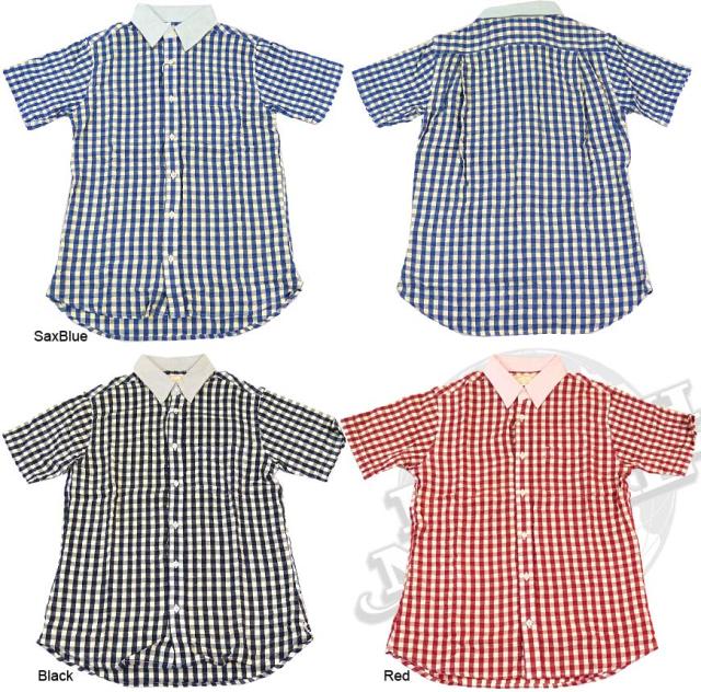 J.O.E.Y factory 汚し加工 シアサッカーチェック柄 半袖クレリックシャツ