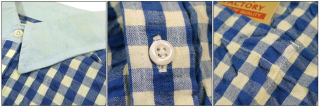 J.O.E.Y factory 汚し加工 シアサッカーチェック柄 半袖クレリックシャツ