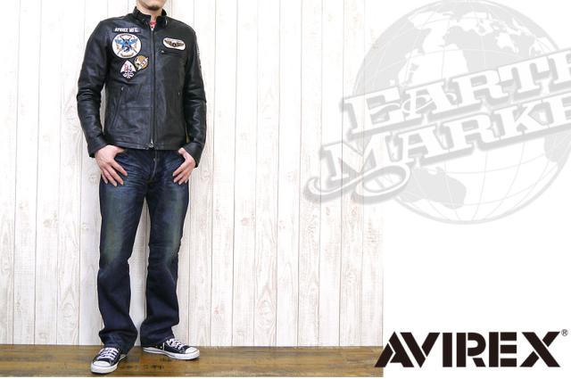 アビレックス　ラムスキン パッチド　シングルライダースジャケット 6161057