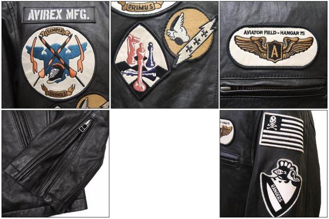 アビレックス　ラムスキン パッチド　シングルライダースジャケット 6161057