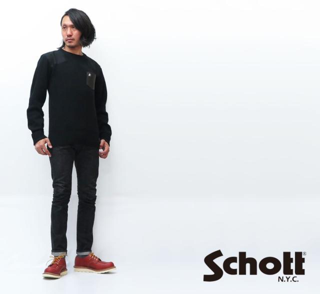 Schott 長袖 ボーダーＴシャツ 胸ポケット SCH3183063 