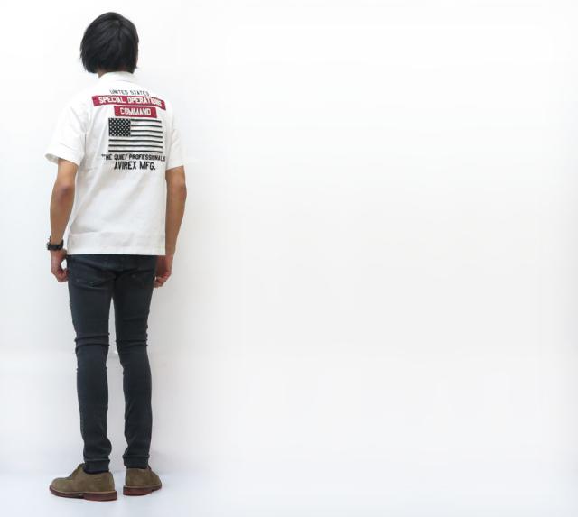 AVIREX アビレックス 長袖 ミニワッフルサーマルTシャツ クルーネック ステンシルプリント AVI6183495