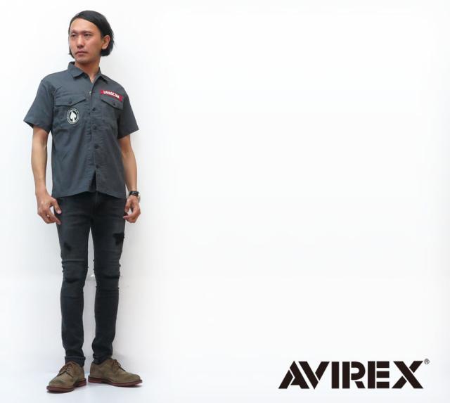 AVIREX アビレックス 長袖 ミニワッフルサーマルTシャツ クルーネック ステンシルプリント AVI6183495