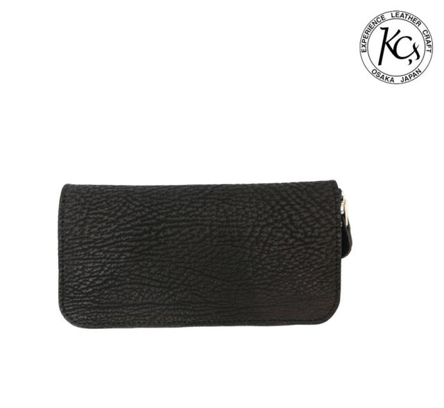 KC’S ケーシーズ 長財布 ラウンドジップ ロングウォレット 鮫革 レザー ブラック KIW036