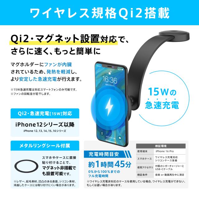 スマホホルダー 車載ホルダー ワイヤレス Qi