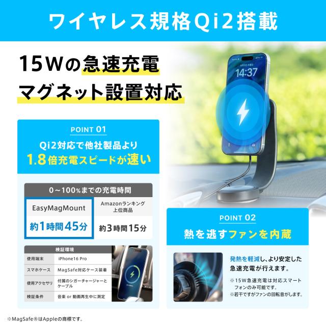 スマホホルダー 車載ホルダー ワイヤレス Qi
