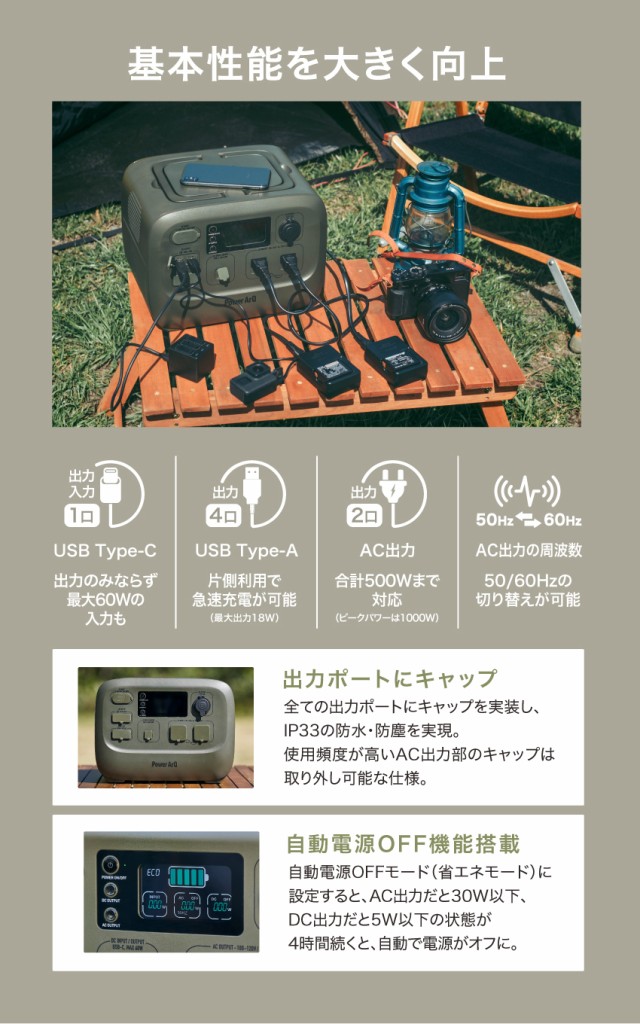 ポータブル電源 555Wh PowerArQ 3 バッテリー交換式 ポータブル